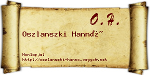 Oszlanszki Hannó névjegykártya